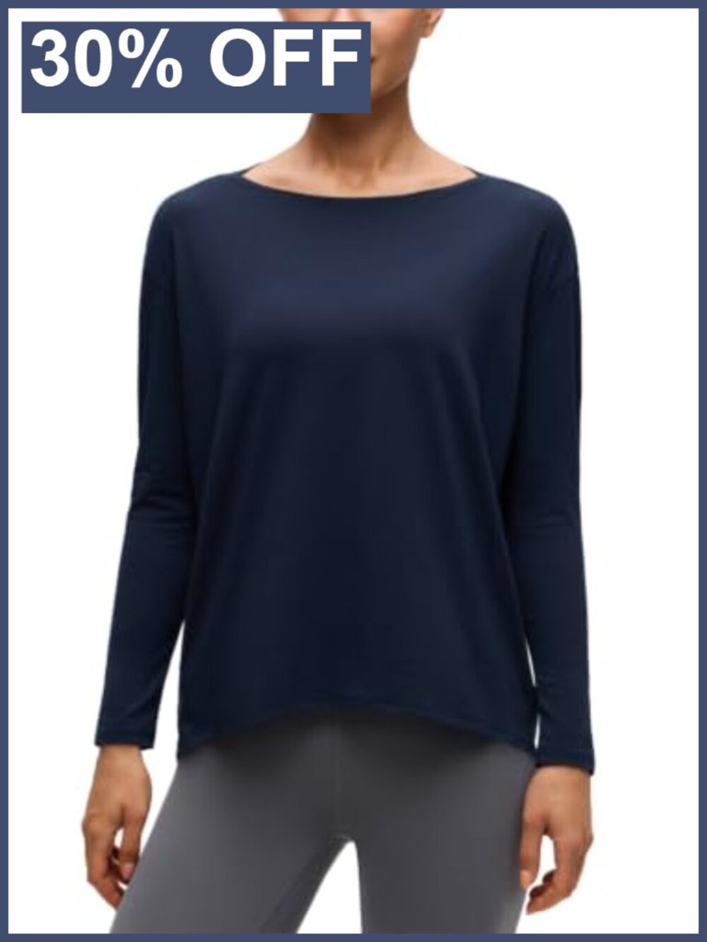 Pima Cotton Boat Neck Long Sleeve Top Loose Fit Yoga Workout Tee